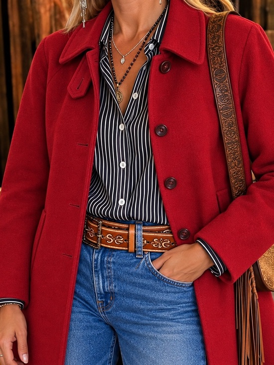 Burberry Jackets & Blazers - Burberry Red Wool Belted Pea Coat